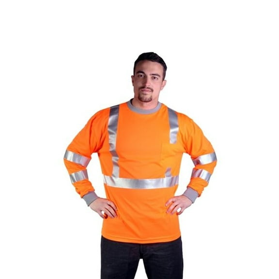 5506 Standard Class 3 Moisture Wicking Long Sleeve Birdseye Orange Crew Neck Shirt, Large