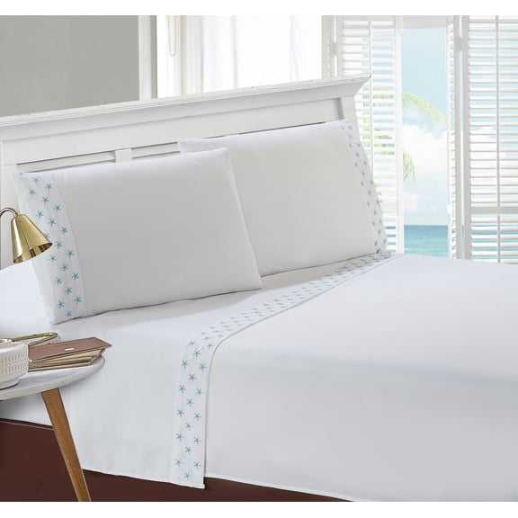 Montego Bay Starfish Embroidered Pillowcase Pair