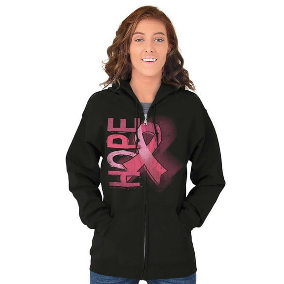 Hope Breast Cancer Awareness Warrior Zip Hoodie Sweatshirt Women Brisco Brands S