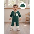 thumbnail image 6 of BemeyourBBs Baby Boy Fall Romper Contrast Ribbed Long Sleeve Jumpsuit Hat, 6 of 9