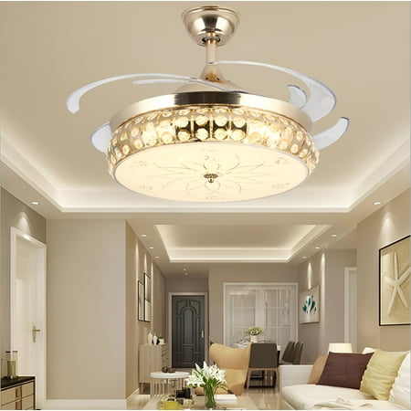 

FINE MAKER Crystal Ceiling Fan with Light Remote Control Invisible Blades Fandelier 3 Light Color Change LED Chandelier for Living Dining Room Bedroom 42 Gold Metal Finish