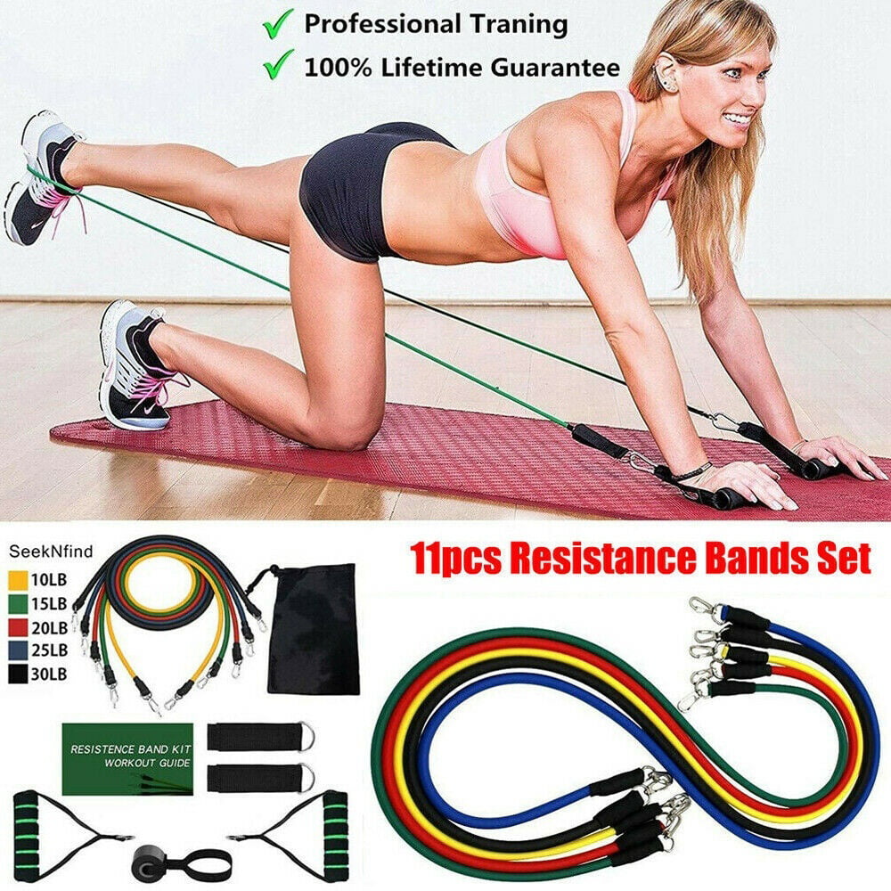 11PCS Resistance Band Set Yoga Pilates Abs Exercise Fitness Tube Workout Bands