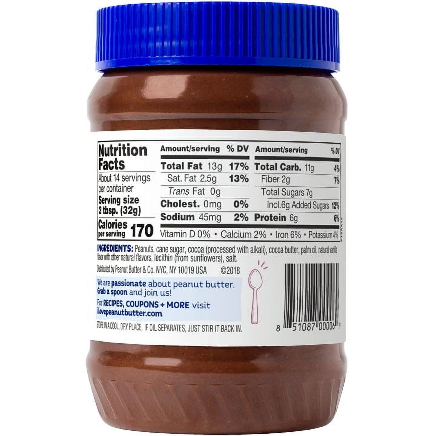 Pack of 6, Peanut Butter & Co Dark Chocolatey Dreams Peanut Butter Spread, 16 oz