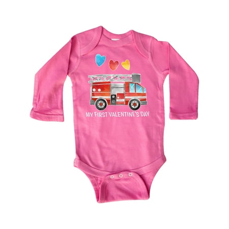 

Inktastic My 1st Valentine s Day Fire Truck with Hearts Gift Baby Boy or Baby Girl Long Sleeve Bodysuit