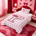 thumbnail image 2 of meiyoeat Pink Cherry Monogrammed P Twin Comforter Sets,Cute Ribbon Bowknot Bedding Set For Girl,Pink Reversible,2 Pieces,1 Comforter and 1 Pillowcase, 2 of 7