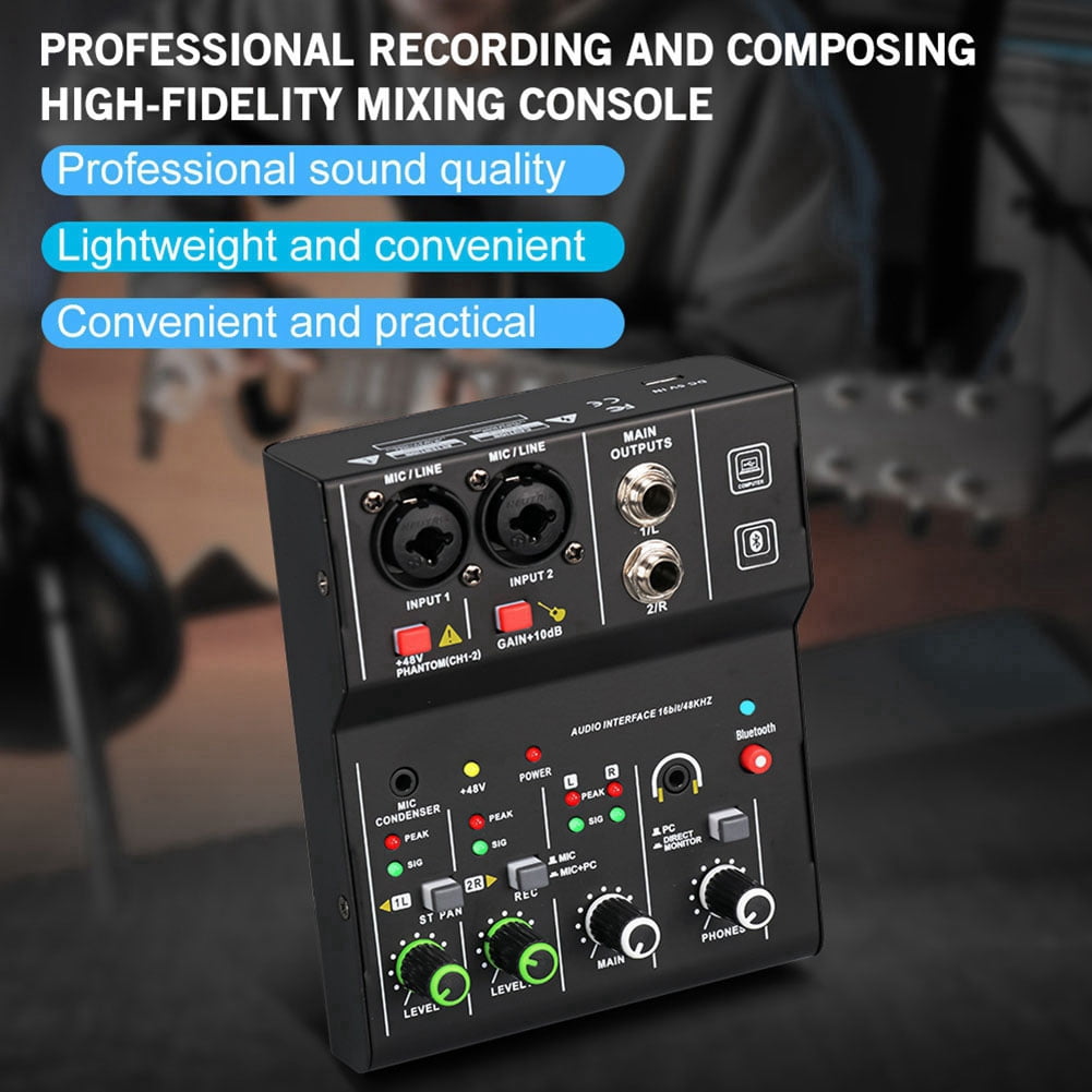 2 Channels Mini USB Mixer Professional Portable Audio Interface Sound Card Console for Guitar Recording Studio Singing