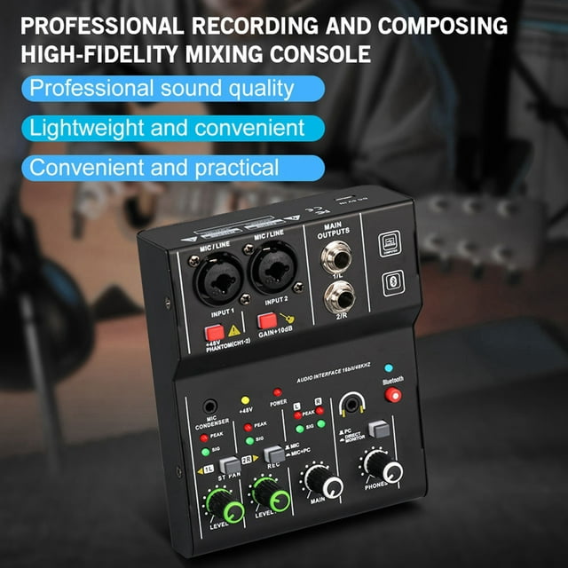2 Channels Mini USB Mixer Professional Portable Audio Interface Sound Card Console for Guitar Recording Studio Singing
