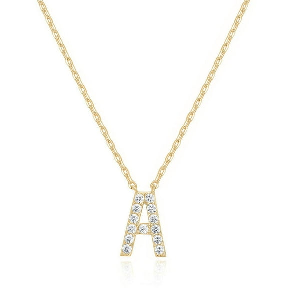 Bonjour Jewelers 14k Yellow Gold Created White Sapphire Initial A Letter Pendant Necklace Plated