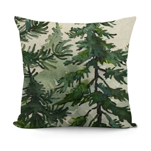 SHANXI  Watercolor Green Tree Pillow Cover  Teal Tree Decoration Holiday Farmhouse Pillow Case Nature Forest Decor for Home Sofa Couch  12x12in
