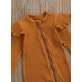 thumbnail image 5 of Cenuakty 2Pcs Unisex Baby Fall Set, Solid Color Ribbed Long Sleeves Zip-Up Footed Romper + Hairband for Girls, Boys, 0-6 Months, 5 of 8