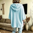thumbnail image 3 of Blue Hoodies for Women Oversized Short Sleeve Hoodie for Women Casual Loose Batwing Half Sleeve Hooded Sweatshirt with Front Pocket Color Relaxed Fit Pullover Hoodie Daily Streetwear, 3 of 5