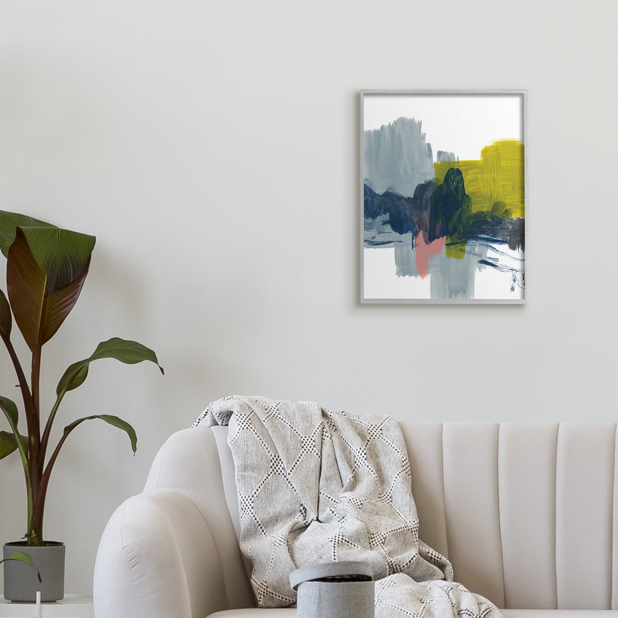 Stupell Industries Lively Abstract Brush Strokes Blue Grey Yellow,16 x 20,Designed by Bronwyn Baker
