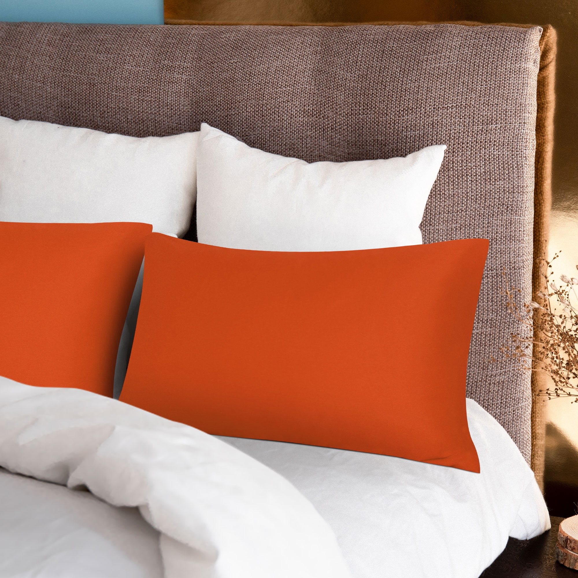 Unique Bargains 6 Piece Breathable Egyptian Cotton Pillow Case Cover Orange Queen