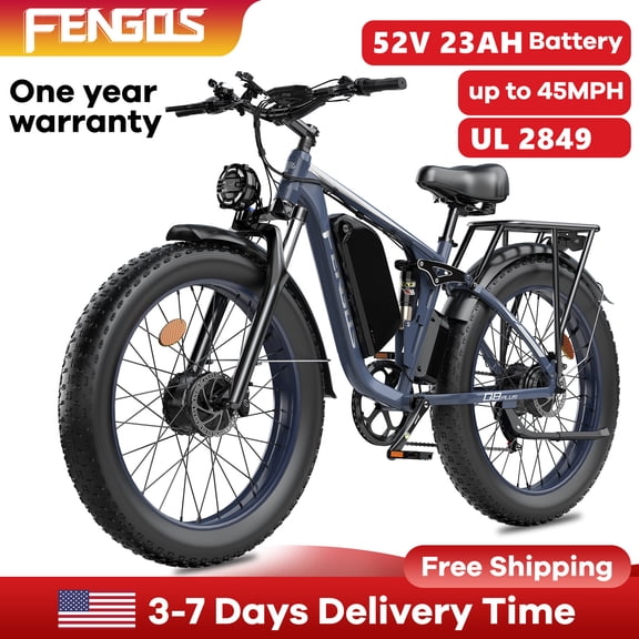 FENGQS Q8PLUS Electric Bike 5000W Dual Motor for Adults,26"x4" Fat Tire E Bicycle,52V/23AH Battery, 45MPH Electric Bicycle,80-100 Miles E Mountain Bike -(Gray Blue) UL2849