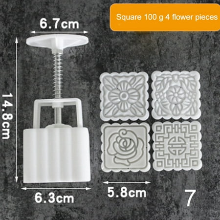 

Square Mooncake Mold Hand Pressure Maker Mould with 4 Flower Stamps Cookies Cutter
