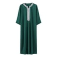 thumbnail image 2 of Aqestyerly Men's Embroidered V-Neck Robe - Traditional Muslim Design,Casual Long Sleeve Embroidery V-Neck Robe for Men, 2 of 5