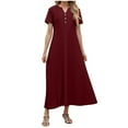 thumbnail image 2 of SEAOPEN Deals Robe d'Été pour Femmes Taille Empire Décontractée Robe de Plage Fluide Manches Courtes Col en V Robes Midi 2025 Tendance Rouge,TTG, 2 of 9