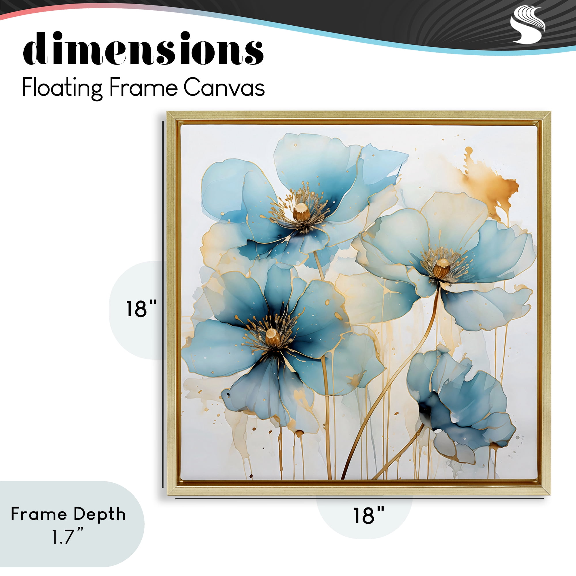 Stupell Industries Sapphire and Gold Florals Gold Framed Floater Canvas Wall Art, design by Creative Studio