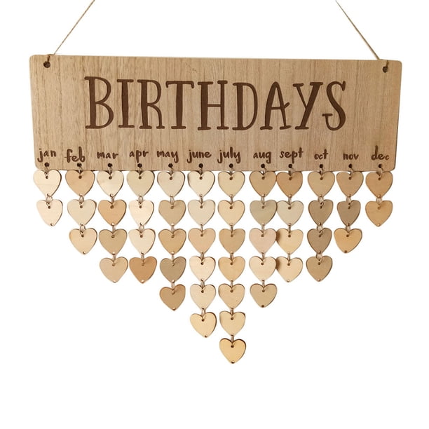 Calendario de madera DIY con letras para cumpleaños, recordatorio, decoración colgante con placa en forma de corazón.