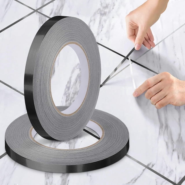 Tile Joint Adhesive Tape, Thickened and Upgraded Version, Waterproof Ceramic Tape, for Floors, Doors and Windows, Ceiling, Home Deco (Black 2*(1cm*50m