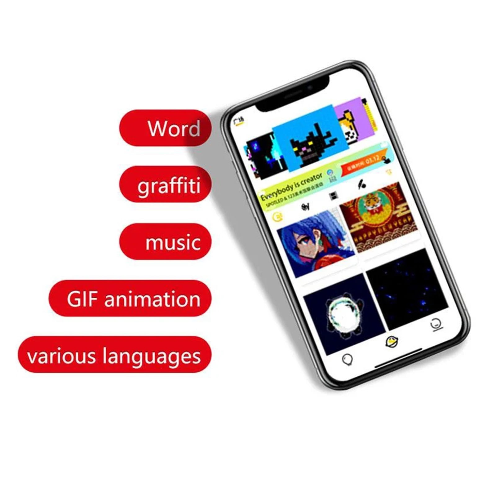 Hologram Fan Projector, 64*64 LED Display Screen On Car Rear Window Billboard Bluetooth APP Control Full Color Lighting Show Expression Screen Panel