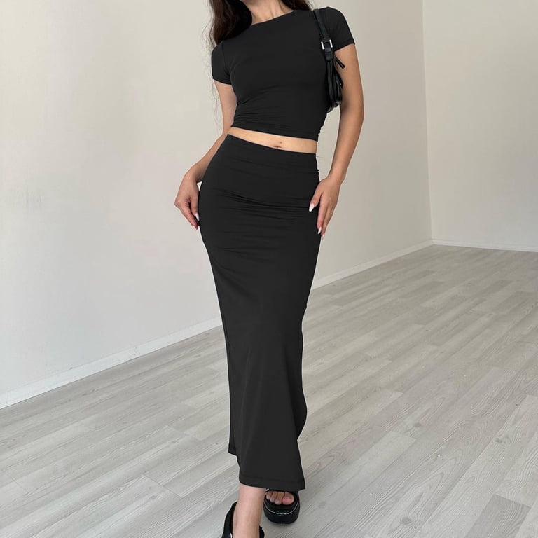 Women's Solid Color Round Neck Short Sleeved Top Women's Fashion Break  38386 Long Skirt Women Dress with Jacket Set Semi Formal Dress Petite Gowns  for Women Formal Evening Formal Dress Swimsuit -
