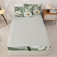 thumbnail image 4 of Erosebridal Boho Minimalist Zipper Twin Comforter Sets with Fitted Sheet and 2 Pillowcases,Daisy Floral Print Zipper Bedding Set,Green Orange White,Grey Reversible, 4 of 6