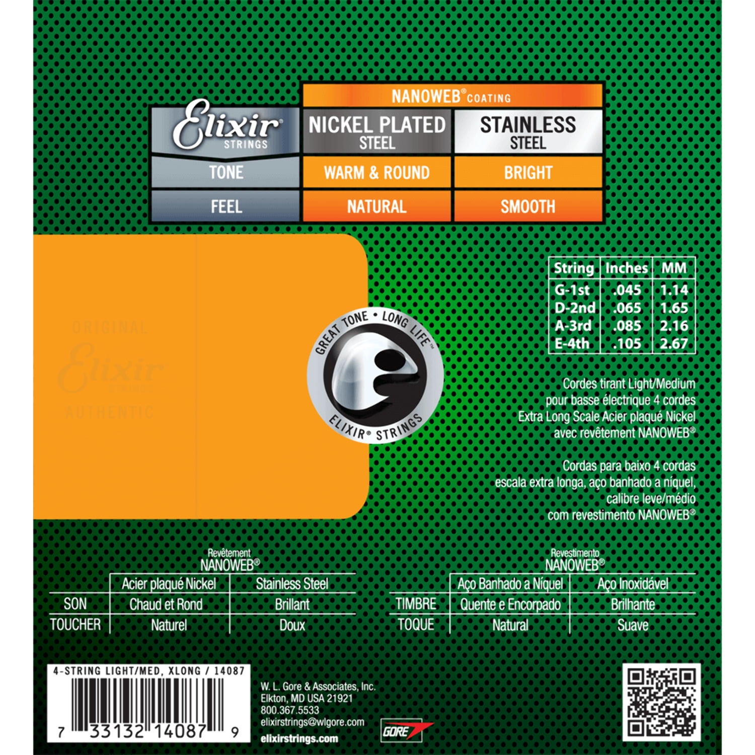 Elixir Nickel Plated Nanoweb Steel Bass Guitar Strings