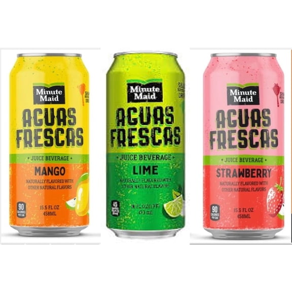 Minute Maid Aguas Frescas Variety Pack: Strawberry, Mango, Lime. 16 ounce (Pack of 12)