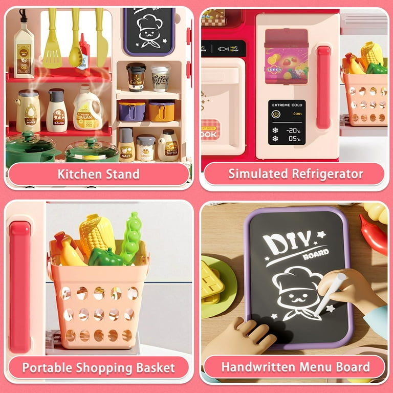 JUGAAD LIFE 63PCS Kids Kitchen Playset, 33.8Inch Play Kitchen Toy
