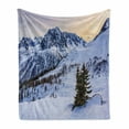 thumbnail image 1 of Mountain Soft Flannel Fleece Throw Blanket, Landscape of Snowy Mountain at Sunset Pine Trees Tranquility in Winter Theme, Cozy Plush for Indoor and Outdoor Use, 50" x 70", White Green, by Ambesonne, 1 of 6