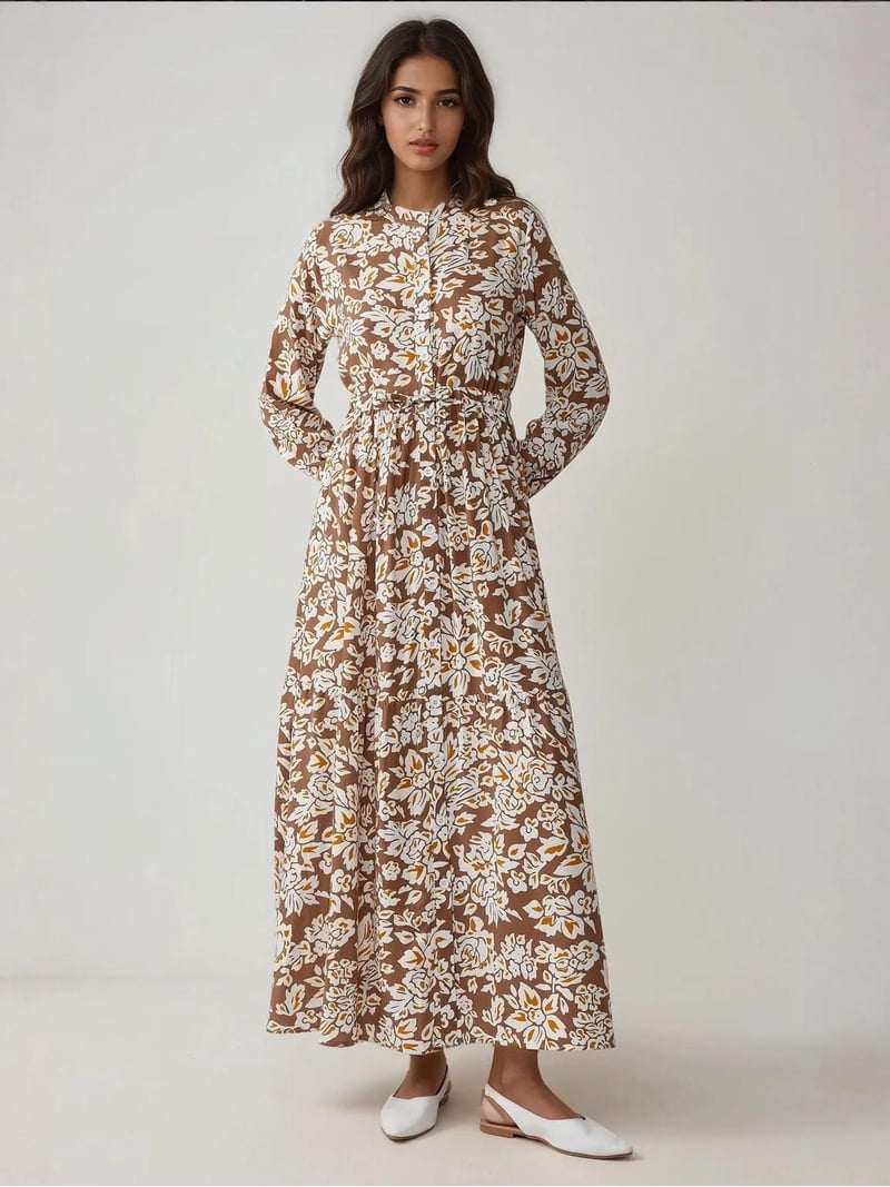 Printed Maxi Dress with Shirt Collar - Walmart.com