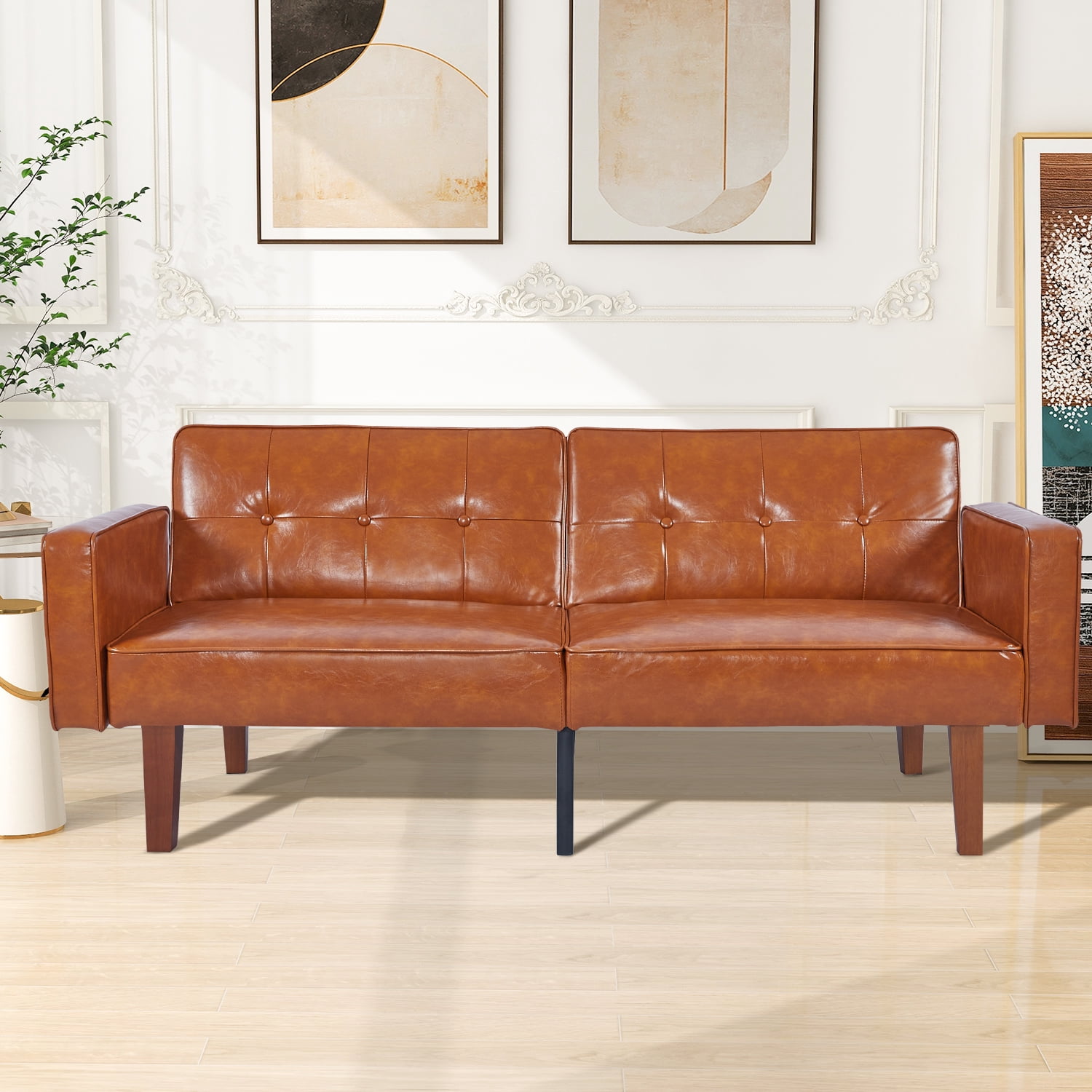 Loveseat Sofa, 68" Faux leather Futon Sofa Bed, Upholstered Convertible Sofa with Reclining Backrest