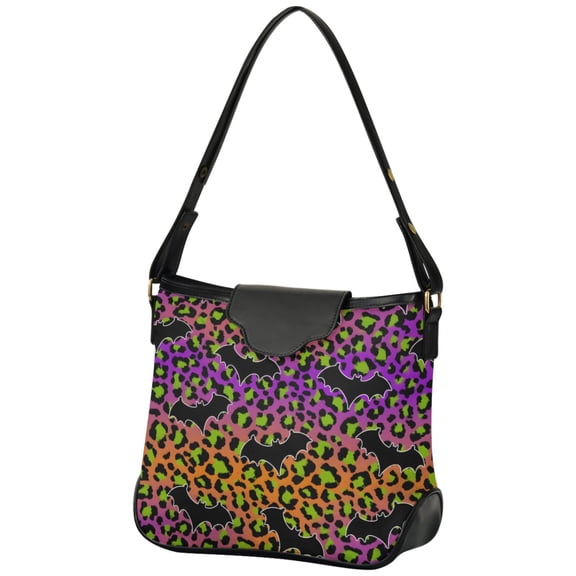 ALAZA Women Hobo Shoulder Handbag Halloween Leopard Bats Print Tote Bag Large Capacity Purse