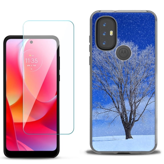 Slim-Fit Gel TPU Phone Case for Motorola Moto G Power 2022, with Tempered Glass Screen Protector, by OneToughShield ® - Snowing Tree