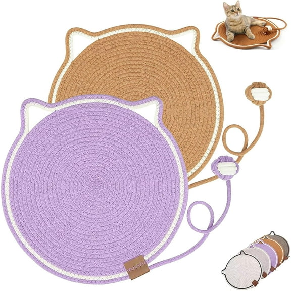 Cat Scratching Carpet, Cat Scratch Mat for Indoor Nails Wall Mount, Natural Cotton Rope Round cat Scratch Pad Furniture Protector for Couch Carpets Sofas