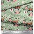 thumbnail image 2 of Soimoi Green Cotton Duck Fabric Deer & Magnolia Floral Print Sewing Fabric Yard 44 Inch Wide, 2 of 3