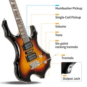 Glarry Burning Fire Beginner Electric Guitar Kit w/ Accessories for Beginner, Brown