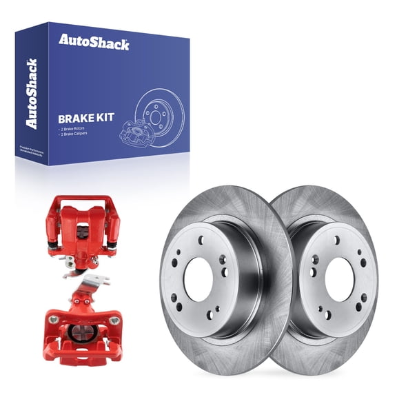 AutoShack Rear Solid Brake Rotors Calipers Red 4-PC Brake Kit Replacement for 2008-2012 Honda Accord 2009-2014 Acura TSX 11.1" (282 mm)