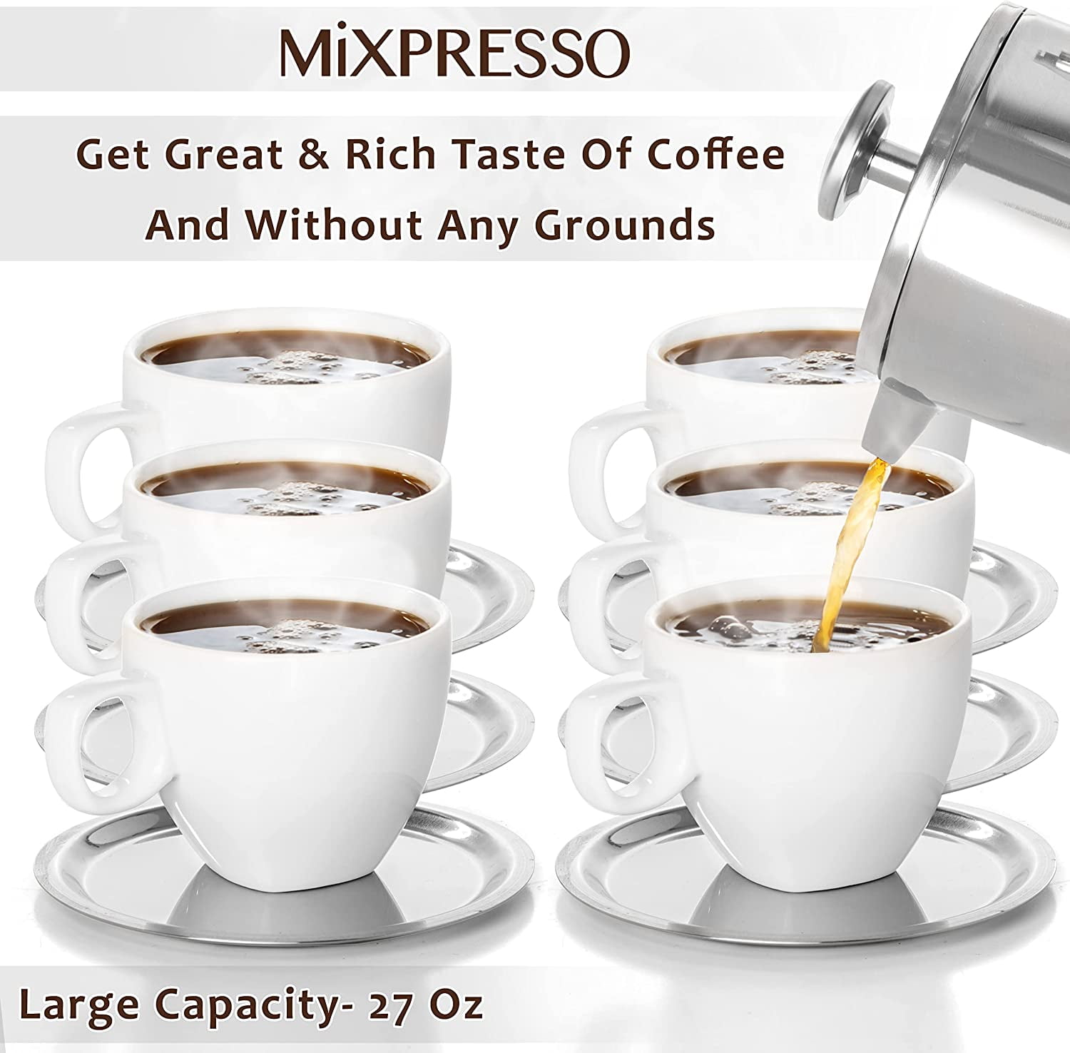 Mixpresso Stainless Steel French Press Coffee Maker 27 Oz 800 ml, Double Wall