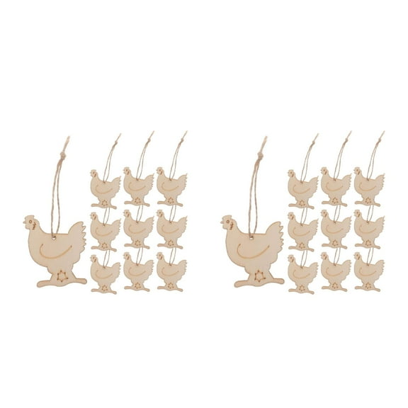 OUNONA 20 pcs  Wooden Chicken Hanging Ornaments Unfinished Wood Tags For Diy Crafts Hand-Painted Party Decorations And Holiday Photo Props