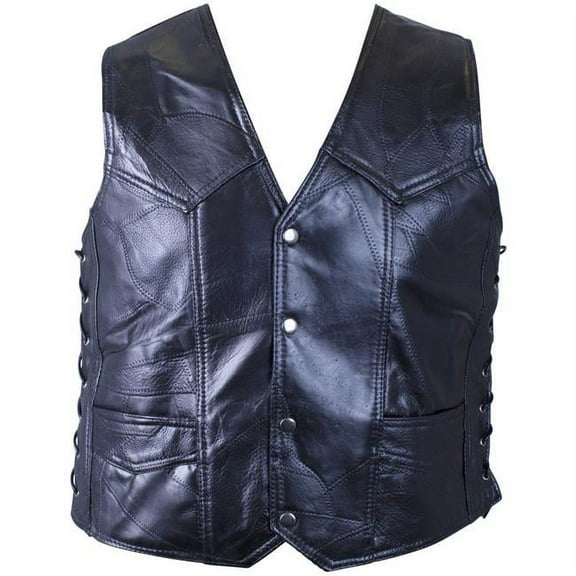 Maxam GFVBIKEAGXL Rock Design Genuine Buffalo Leather Vest with Eagle Patch - Extra Large