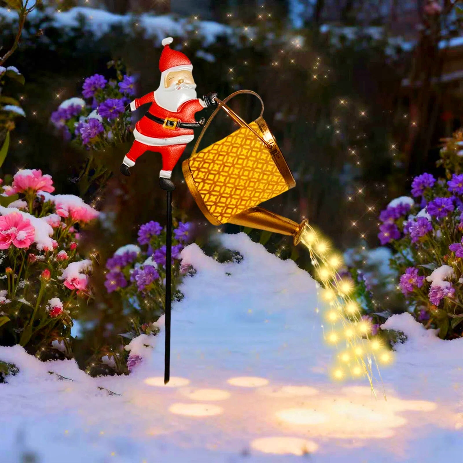 Christmas Gold Solar Santa Kettle Lights Garden Lawn Decorative Lights,Garden Solar Watering Can Light Christmas Santa Ground Light Outdoor Xmas Yard Decor Lamp for Outside Gardens Gift Lawn Patio