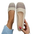 thumbnail image 3 of HTHLVMD Square Toe Dressy Ballet Flats, Knitted Ballet Flats for Women, Women's Breathable Knit Ballet Flats - Rainbow Stripe Detail Slip-On Comfort Shoes With Soft Insole, Khaki 7, 3 of 6
