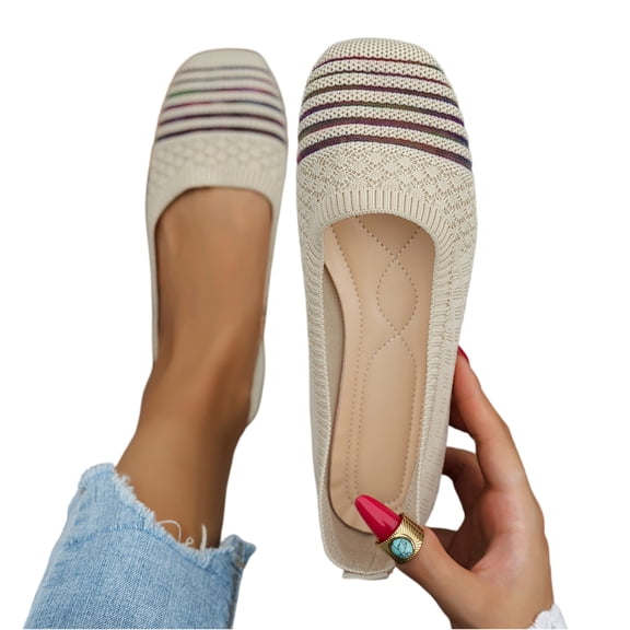 Willtoo Fashion Loafers for Women Casual Spring Summer Breathable Knitted Round Toe Low Tops Canvas Shoes Slip On Flats Walking Shoes Non Slip Play Sneakers Loafers for Work Nurse
