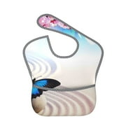 Bingfone Mess-Proof Baby Bib - Waterproof Bib For Baby Boy Or Girl With Food Catcher Pocket, Unisex-Butterfly In Blossoms Zen
