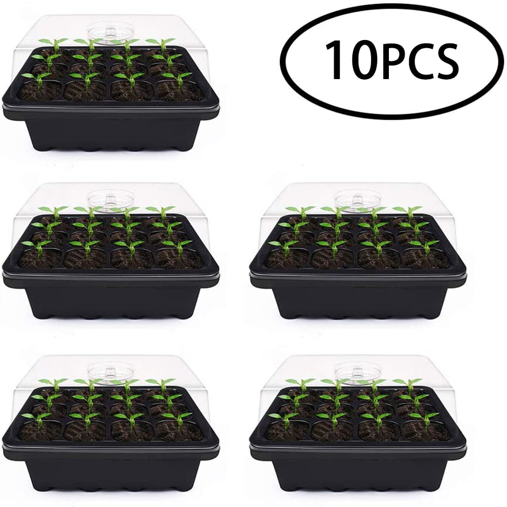 DOITOOL 10pcs Seedling Starter Trays with 128 Cells Plastic Wheatgrass Sprouting Trays Seed Sprouter Trays Nursery Pots for Seedling Germination 110g Black