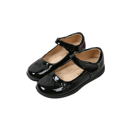 

Rotosw Girl s Mary Jane Sandals Comfort Flats Princess Dress Shoes Black Ankle Strap Leather Shoe Wedding Lightweight Black Glossy Upper 6.5