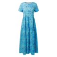 thumbnail image 3 of Yindaity Women Casual Loose Bohemian Floral Dress with Pockets Short Sleeve Long Summer Beach Swing Dress Sky Blue,M, 3 of 3