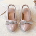 thumbnail image 4 of Girls Dress Shoes Flower Girl Mary Jane Low Heels Pointed Closed Toe Wedding Party Rhinestone Bow Pumps Comfy Footbed Slingback Heeled Sandals Pink 9.5 Toddler, 4 of 6
